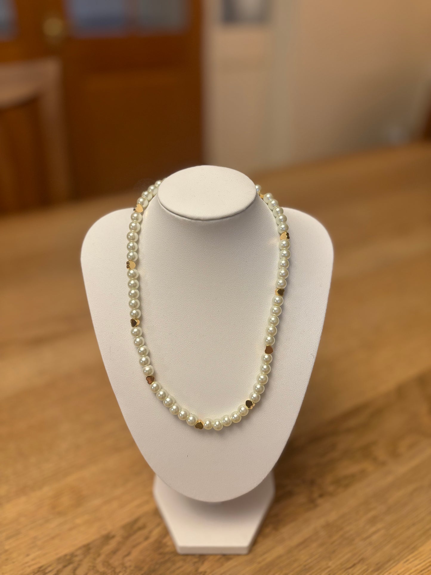 Pearl Necklace with Heart Beads