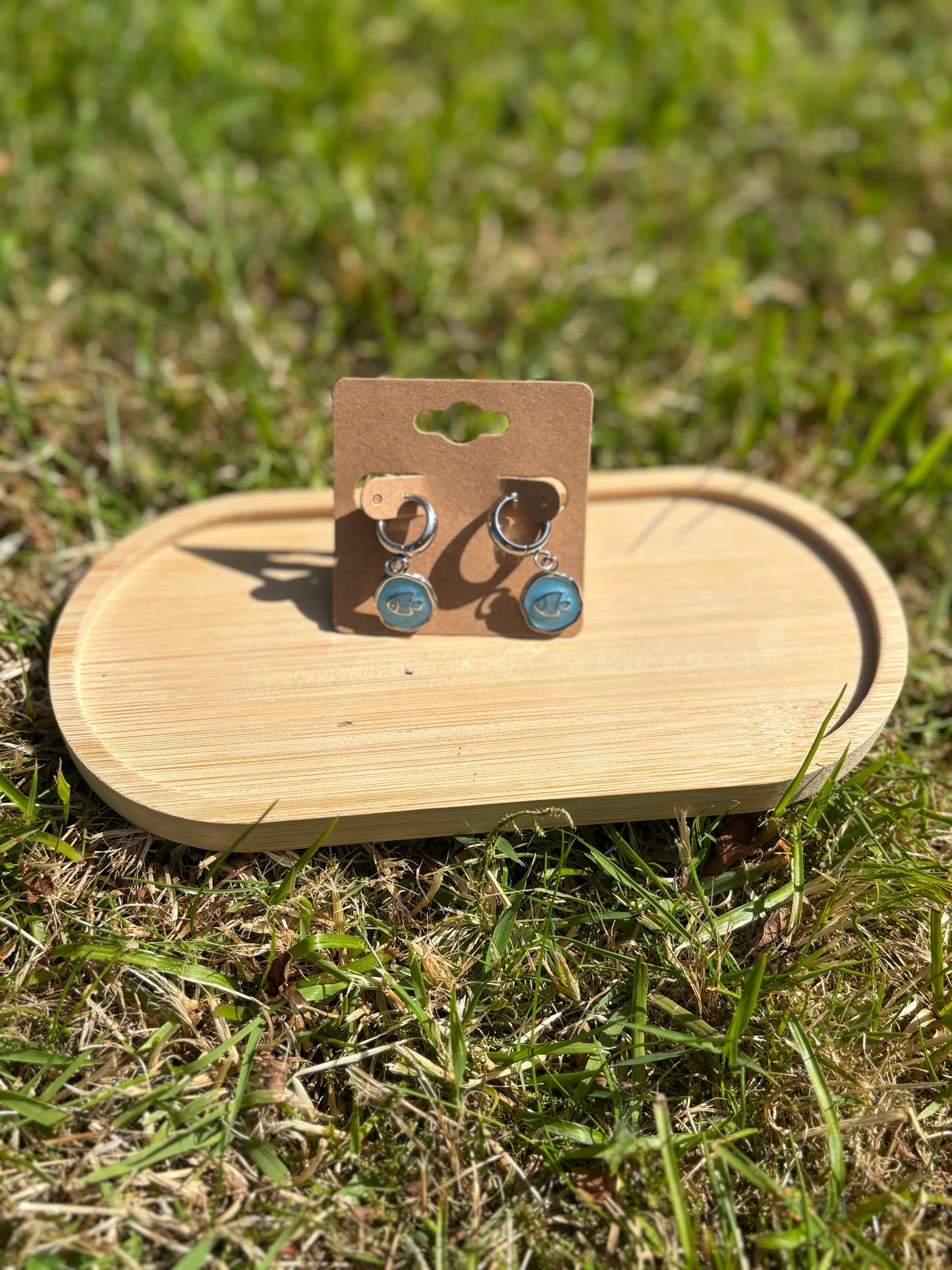 Blue fish pendent silver hoops
