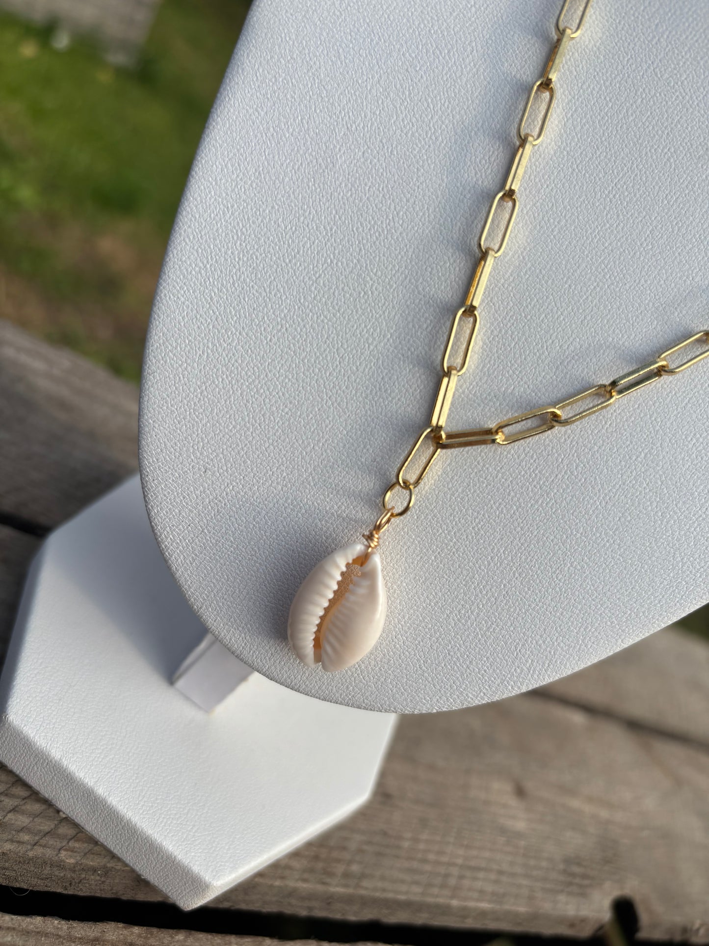 Cowrie Shell Gold Paperclip Necklace