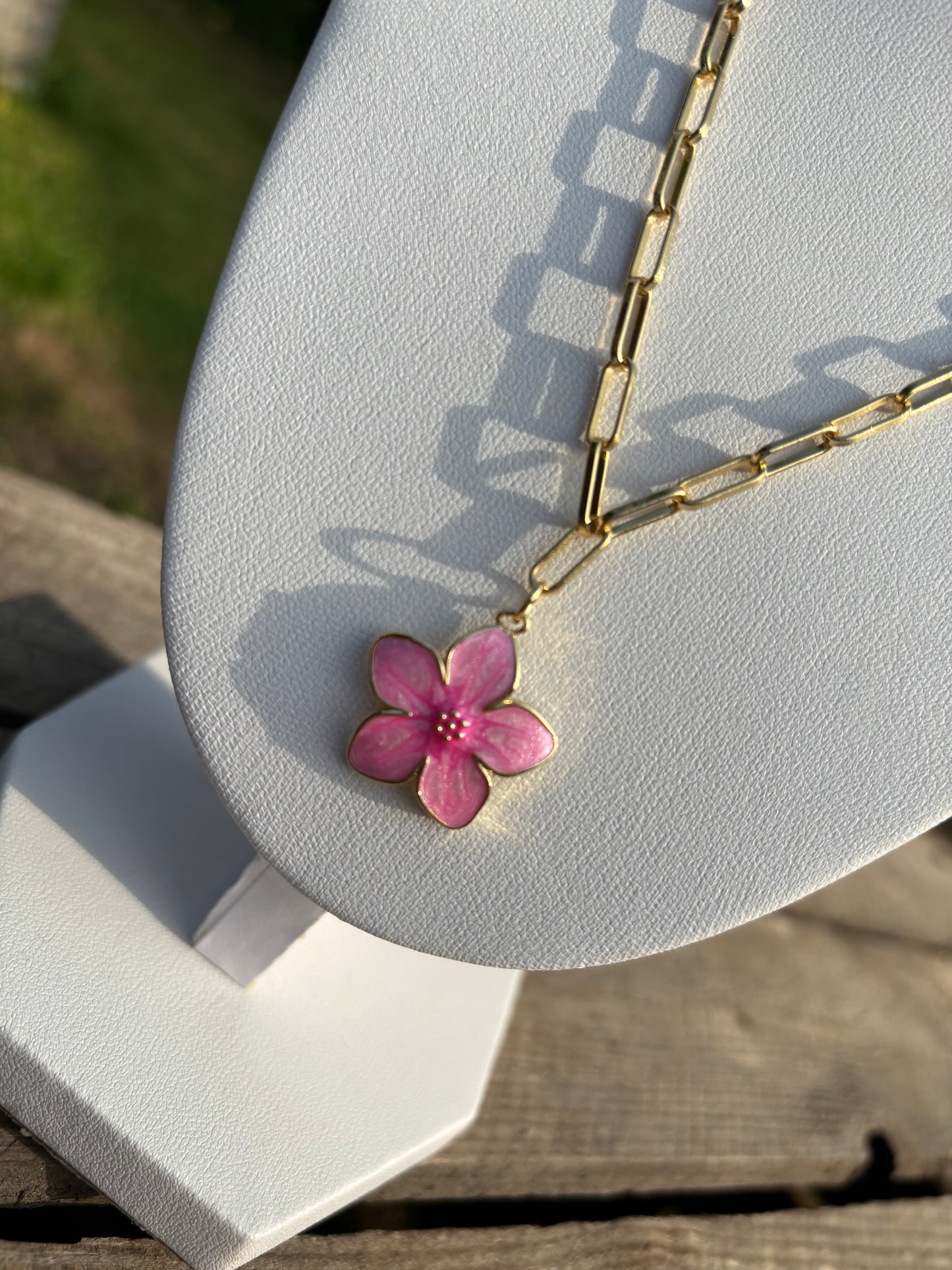 Hibiscus Gold Paperclip Necklace