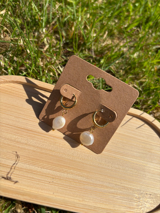 Gold pearl hoops