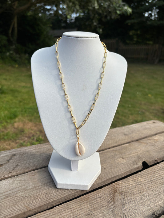 Cowrie Shell Gold Paperclip Necklace