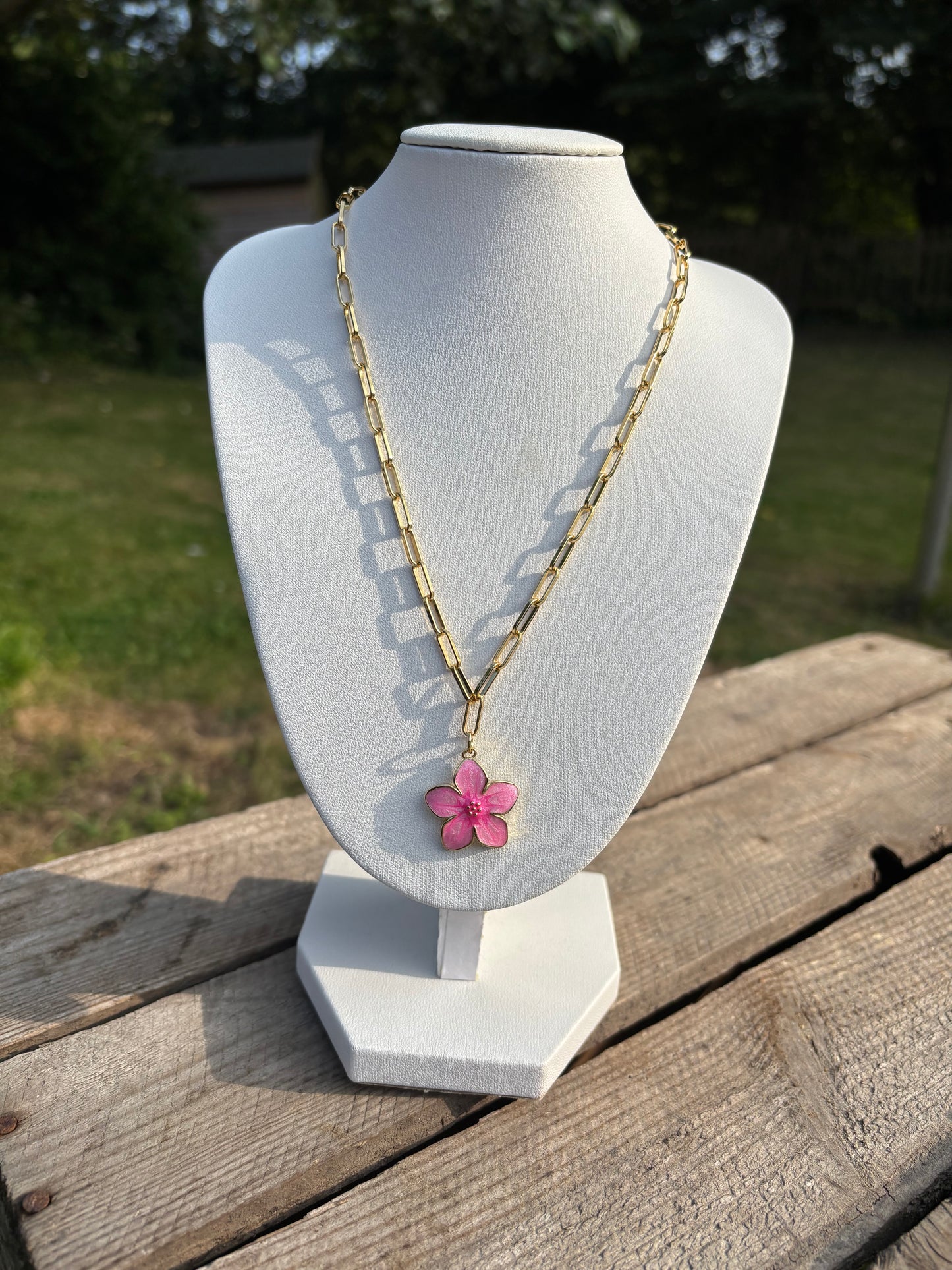 Hibiscus Gold Paperclip Necklace
