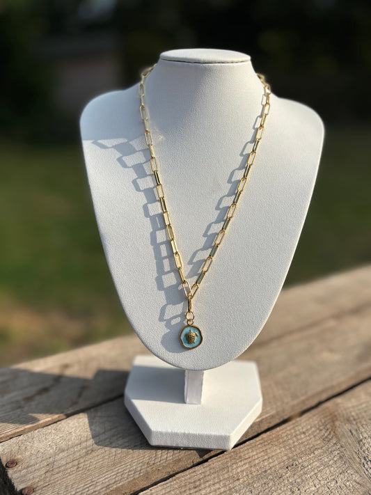 Turtle Pendent Gold Paperclip Necklace