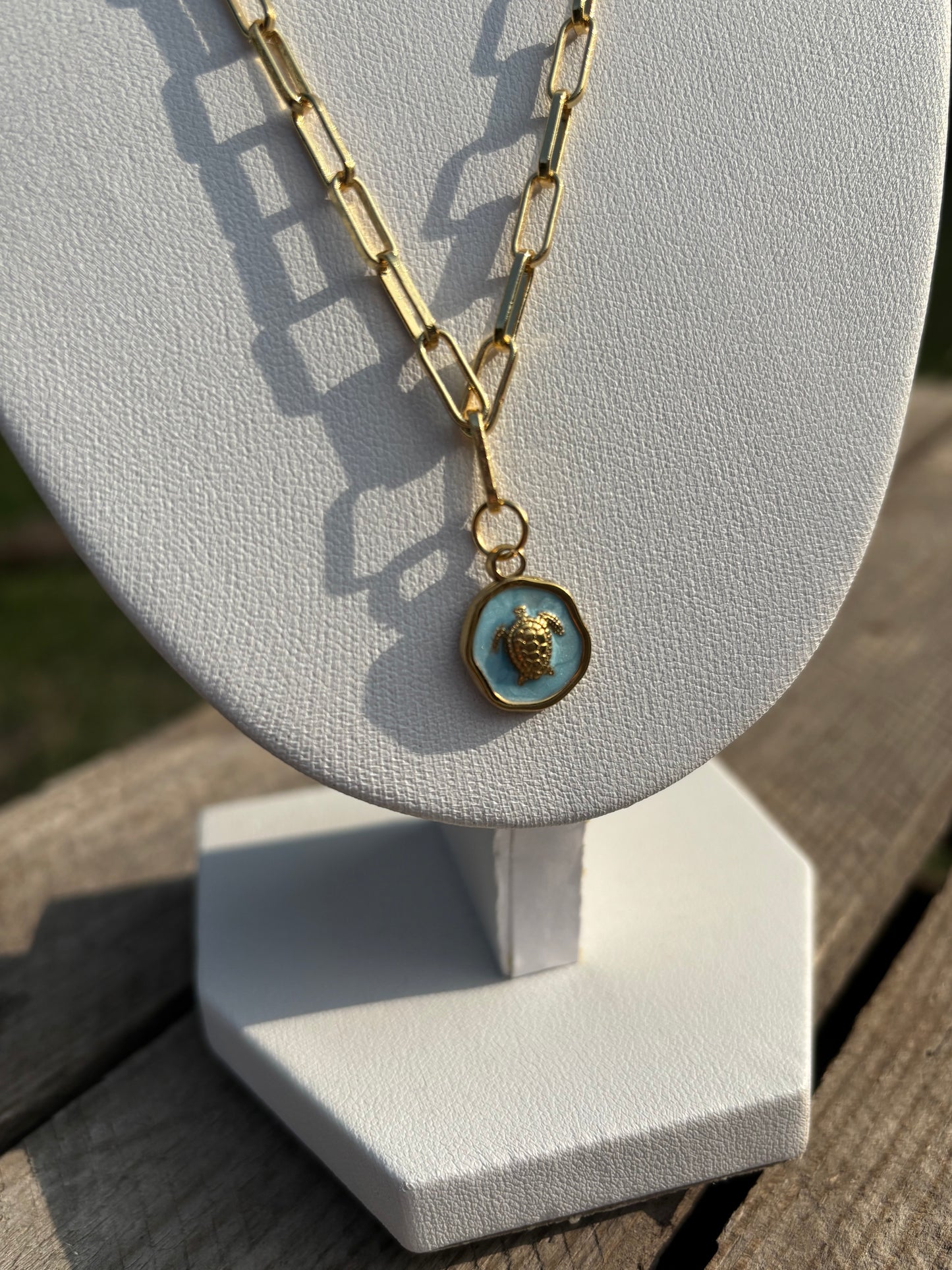 Turtle Pendent Gold Paperclip Necklace